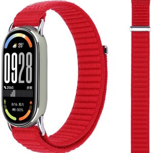 Ремешок тканевый MRK Nylon для Xiaomi Mi Band 8/9/10 с металическим креплением и застежкой на липучке Red