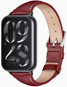 Ремешок кожаный Mi Jobs Genuine Leather Elegance с металлическим креплением для фитнес браслета Mi Smart Band 8 Pro/9Pro/ Xiaomi Redmi Watch 4/5 Темна вишня + Silver