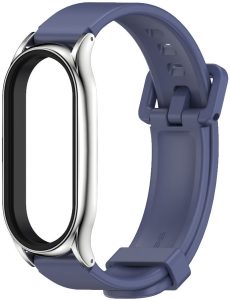 Ремешок силиконовый с металлической капсулой Mi Jobs Premium Comfort для фитнес браслета Xiaomi Mi Band 3 4 5 6 Dark Blue and Silver