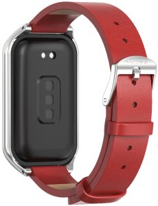 Кожаный ремешок Mi Jobs с металлической капсулой для Mi Smart Band 9 Active Red and Silver