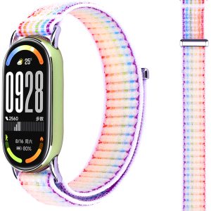 Ремешок тканевый MRK Nylon для Xiaomi Mi Band 8/9/10 с металическим креплением и застежкой на липучке White Rainbow