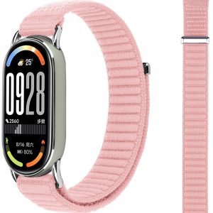 Ремешок тканевый MRK Nylon для Xiaomi Mi Band 8/9/10 с металическим креплением и застежкой на липучке Pink