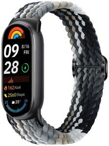 Ремешок тканевый MRK для Xiaomi Mi Band 8/9/10 с металическим регулятором длины Black and Grey Melange