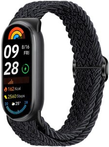 Ремешок тканевый MRK для Xiaomi Mi Band 8/9/10 с металическим регулятором длины Black/Charcoal Gray