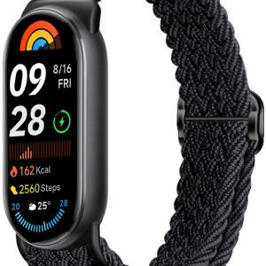 Ремешок тканевый MRK для Xiaomi Mi Band 8/9/10 с металическим регулятором длины Black/Charcoal Gray