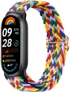 Ремешок тканевый MRK для Xiaomi Mi Band 8/9/10 с металическим регулятором длины Cute Rainbow