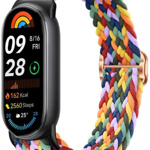 Ремешок тканевый MRK для Xiaomi Mi Band 8/9/10 с металическим регулятором длины Cute Rainbow