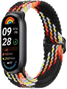 Ремешок тканевый MRK для Xiaomi Mi Band 8/9/10 с металическим регулятором длины Black Orange
