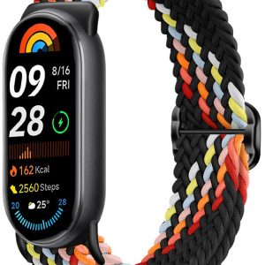 Ремешок тканевый MRK для Xiaomi Mi Band 8/9/10 с металическим регулятором длины Black Orange