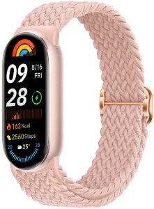 Ремешок тканевый MRK для Xiaomi Mi Band 8/9/10 с металическим регулятором длины Pink Sand