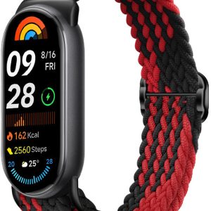 Ремешок тканевый MRK для Xiaomi Mi Band 8/9/10 с металическим регулятором длины Red and Black