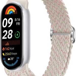 Ремешок тканевый MRK для Xiaomi Mi Band 8/9/10 с металическим регулятором длины Milk Sand