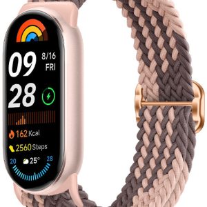Ремешок тканевый MRK для Xiaomi Mi Band 8/9/10 с металическим регулятором длины Capucino Brown