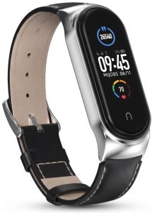 Ремешок кожаный Mi Jobs Elegance для фитнес браслета Xiaomi Mi Band 6/5/4/3 Black + Silver