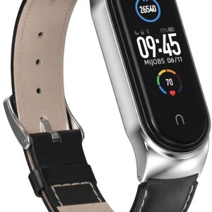 Ремешок кожаный Mi Jobs Elegance для фитнес браслета Xiaomi Mi Band 6/5/4/3 Black + Silver