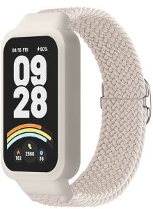 Ремешок тканевый MRK Braided Loop для фитнес браслета Mi Smart Band 9 Active с металическим регулятором длины Milk