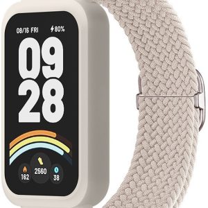 Ремешок тканевый MRK Braided Loop для фитнес браслета Mi Smart Band 9 Active с металическим регулятором длины Milk