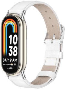 Ремешок кожаный Mi Jobs Genuine Leather с металлическим креплением  для Xiaomi Mi Smart Band 10/9/8 White