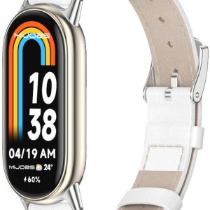 Ремешок кожаный Mi Jobs Genuine Leather с металлическим креплением  для Xiaomi Mi Smart Band 10/9/8 White