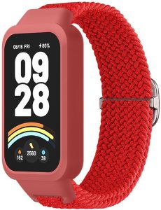 Ремешок тканевый MRK Braided Loop для фитнес браслета Mi Smart Band 9 Active с металическим регулятором длины Red