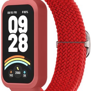 Ремешок тканевый MRK Braided Loop для фитнес браслета Mi Smart Band 9 Active с металическим регулятором длины Red