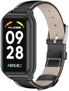 Кожаный ремешок Genuine Leather Mi Jobs с металлической капсулой для Mi Smart Band 9 Active Black and Charcoal Gray