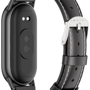 Ремешок кожаный Mi Jobs Genuine Leather с металлическим креплением  для Xiaomi Mi Smart Band 10/9/8 Black