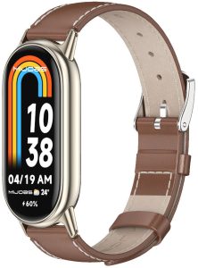 Ремешок кожаный Mi Jobs Genuine Leather с металлическим креплением  для Xiaomi Mi Smart Band 10/9/8 Brown and Antique Gold