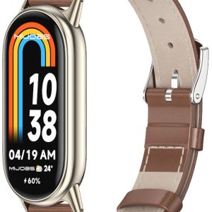 Ремешок кожаный Mi Jobs Genuine Leather с металлическим креплением  для Xiaomi Mi Smart Band 10/9/8 Brown and Antique Gold