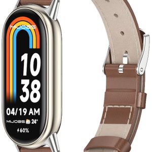 Ремешок кожаный Mi Jobs Genuine Leather с металлическим креплением  для Xiaomi Mi Smart Band 10/9/8 Brown