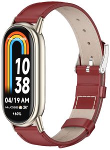 Ремешок кожаный Mi Jobs Genuine Leather с металлическим креплением  для Xiaomi Mi Smart Band 10/9/8 Red and Old Gold