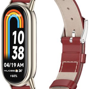 Ремешок кожаный Mi Jobs Genuine Leather с металлическим креплением  для Xiaomi Mi Smart Band 10/9/8 Red and Old Gold