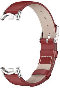 Ремешок кожаный Mi Jobs Genuine Leather с металлическим креплением  для Xiaomi Mi Smart Band 10/9/8 Red and Silver