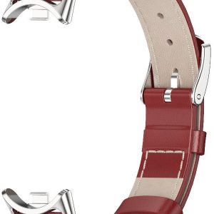 Ремешок кожаный Mi Jobs Genuine Leather с металлическим креплением  для Xiaomi Mi Smart Band 10/9/8 Red and Silver