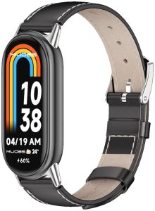 Ремешок кожаный Mi Jobs Genuine Leather с металлическим креплением  для Xiaomi Mi Smart Band 10/9/8 Black and Silver