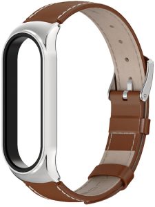 Ремешок кожаный Mi Jobs Elegance для фитнес браслета Xiaomi Mi Band 6/5/4/3 Brown + Silver
