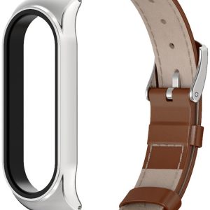 Ремешок кожаный Mi Jobs Elegance для фитнес браслета Xiaomi Mi Band 6/5/4/3 Brown + Silver