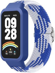 Ремешок тканевый MRK Braided Loop для фитнес браслета Mi Smart Band 9 Active с металическим регулятором длины Blue and White