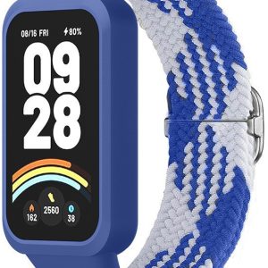 Ремешок тканевый MRK Braided Loop для фитнес браслета Mi Smart Band 9 Active с металическим регулятором длины Blue and White