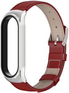 Ремешок кожаный Mi Jobs Elegance для фитнес браслета Xiaomi Mi Band 6/5/4/3 Red + Silver