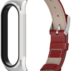 Ремешок кожаный Mi Jobs Elegance для фитнес браслета Xiaomi Mi Band 6/5/4/3 Red + Silver