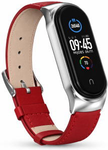 Ремешок кожаный Mi Jobs Elegance для фитнес браслета Xiaomi Mi Band 6/5/4/3 Red + Silver