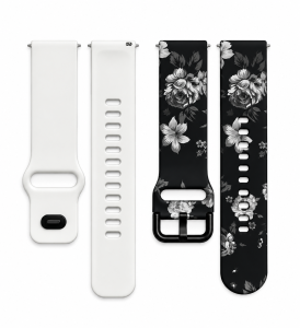 Комплект силиконовых ремешков MRK для смарт-часов Redmi Watch 5 Active / Redmi Watch 5 Lite 22 мм с металической застежкой Black and White Flowers and White Roses