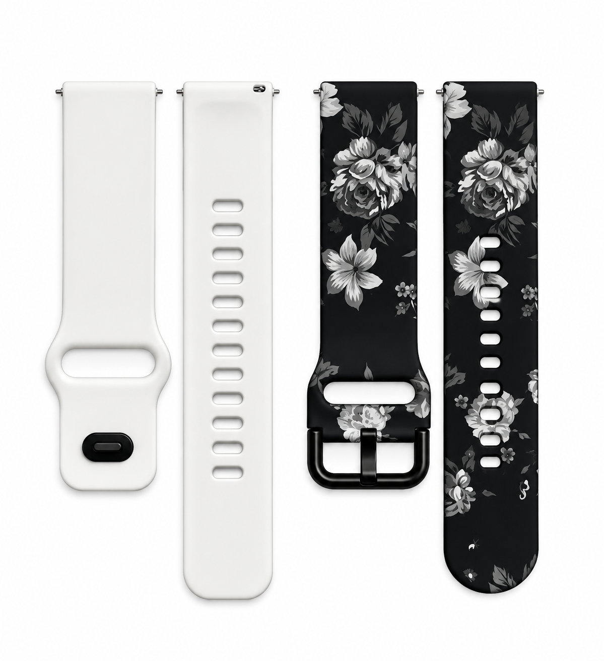 Комплект силиконовых ремешков MRK для смарт-часов Redmi Watch 5 Active / Redmi Watch 5 Lite 22 мм с металической застежкой Black and White Flowers and White Roses Комплект силиконовых ремешков MRK для смарт-часов Redmi Watch 5 Active / Redmi Watch 5 Lite 22 мм с металической застежкой Black and White Flowers and White Roses