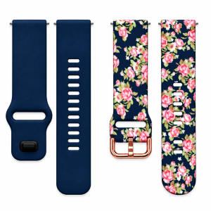 Комплект силиконовых ремешков MRK для смарт-часов Redmi Watch 5 Active / Redmi Watch 5 Lite 22 мм с металической застежкой Dark Blue Roses