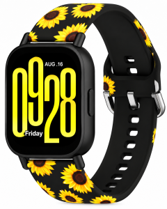Ремешок силиконовый MRK для смарт-часов Redmi Watch 5 Active / Redmi Watch 5 Lite 22 мм с металической застежкой Black Yellow Sunflowers