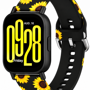 Ремешок силиконовый MRK для смарт-часов Redmi Watch 5 Active / Redmi Watch 5 Lite 22 мм с металической застежкой Black Yellow Sunflowers