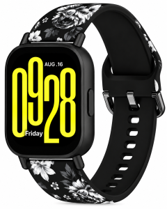 Ремешок силиконовый MRK для смарт-часов Redmi Watch 5 Active / Redmi Watch 5 Lite 22 мм с металической застежкой Black and White Roses