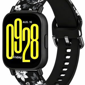 Ремешок силиконовый MRK для смарт-часов Redmi Watch 5 Active / Redmi Watch 5 Lite 22 мм с металической застежкой Black and White Roses