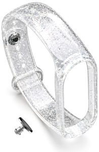 Силиконовый ремешок прозрачный с блестками для фитнес браслета Xiaomi Mi Band 5/6/7 Transparent and Silver Sparkles с металлической кнопкой
